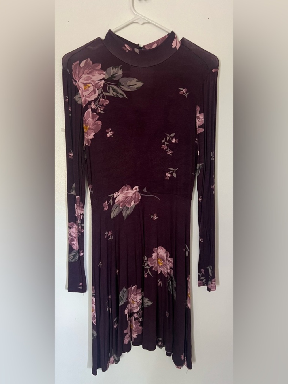 Charlotte Russe Plum Floral Long-Sleeve Dress